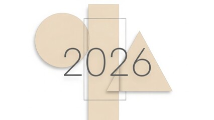 Geometric shapes with the year 2026 isolated on white background