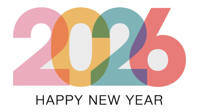 Year 2026: Celebrate the dawn of a vibrant new year as colorful digits intertwine with 'Happy New Year', a symbol of joyous anticipation for the coming year.
