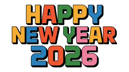 Vibrant New Year: Colorful text spells out Happy New Year 2026, a bright and optimistic design perfect for celebrating a fresh start.