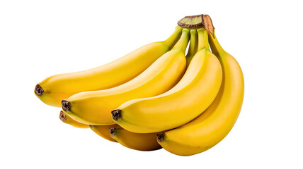 A bunch of fresh ripe yellow bananas isolated on a solid black background in studio setting