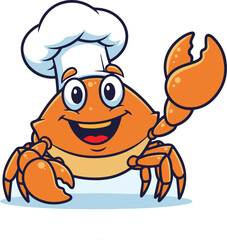 Cartoon Crab Chef Mascot Character With Chef Hat on White Background