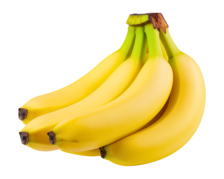 A bunch of fresh ripe yellow bananas isolated on a solid black background in studio setting