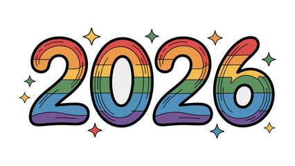 Rainbow Year Ahead: A vibrant illustration showcases the year 2026, rendered in a rainbow of colors, creating a celebratory and inclusive visual.