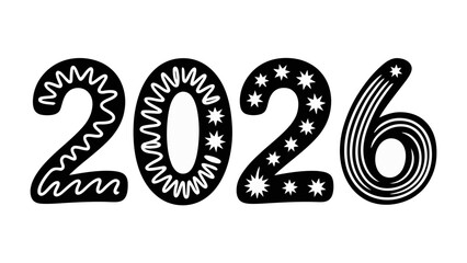 New Year's Eve: A creative and eye-catching illustration of the number 2026, perfect for festive greetings and announcements. The design showcases a playful yet elegant style.