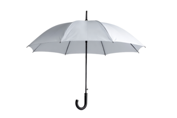 Open white umbrella with black handle against black background rain, Isolated On White Background, Png Transparent