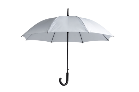 Open white umbrella with black handle against black background rain, Isolated On White Background, Png Transparent