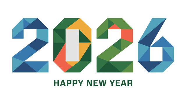 Joyful 2026: A vibrant and colorful design wishing viewers a Happy New Year, heralding the arrival of the year 2026 with a message of joy and celebration.