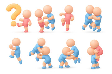 Martial arts icon set featuring cartoon characters in dynamic poses for design and illustration