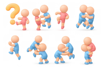 Martial arts icon set featuring cartoon characters in dynamic poses for design and illustration