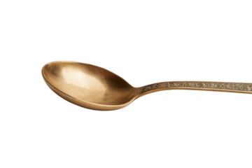 Ornate golden spoon with Arabic calligraphy inscription and decorative handle metal metallic