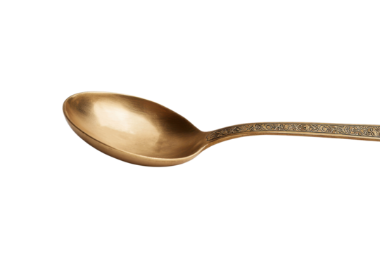 Ornate golden spoon with Arabic calligraphy inscription and decorative handle metal metallic