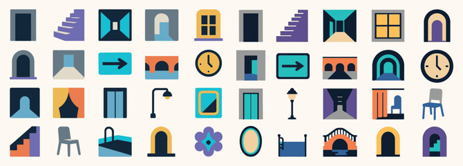 Liminal Space Icons with Doors, Windows, Stairs, and Clocks