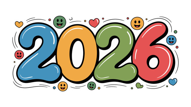 Countdown to 2026: A vibrant and playful illustration that celebrates the arrival of the new year, filled with colorful numbers and joyful emojis.