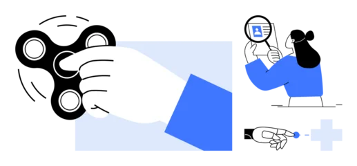 Fototapeten Illustriert Paris Research concept combining fidget spinner and magnifying glass imagery. Research tools and exploration by dynamic shapes. For science, education, health, innovation, and analysis  © robu_s