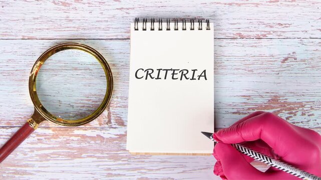 Criteria Controlling Follow Conduct Concept. CRITERIA concept text animation the inscription appears in the notebook on a blank page