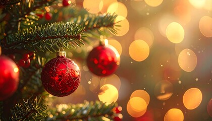 Cozy Holiday Christmas Background: Red Snowflake Ornament Against Warm, Blurred Background of Tree Lights, Perfect for Cards or Banners.