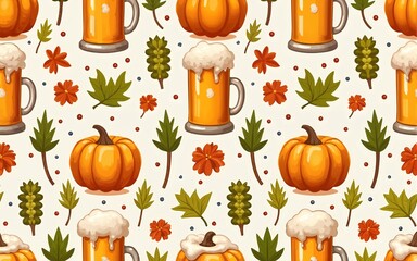 Octoberfest. Seamless pattern for your design. Beer party icons collection. High quality