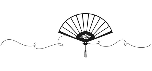 Minimalist Black Chinese Fan and Continuous Line Art