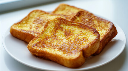 白い皿に盛られた焼きたてのフレンチトースト