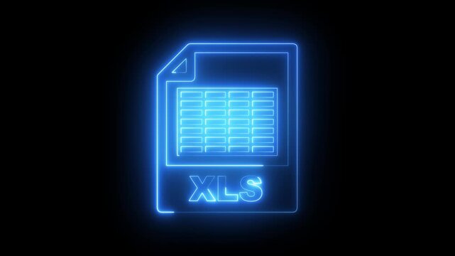 Glowing neon XLS file document icon isolated on black background. XLS file icon flat style document icon. Excel file symbol. Suitable for technology, office, business presentations or design projects.