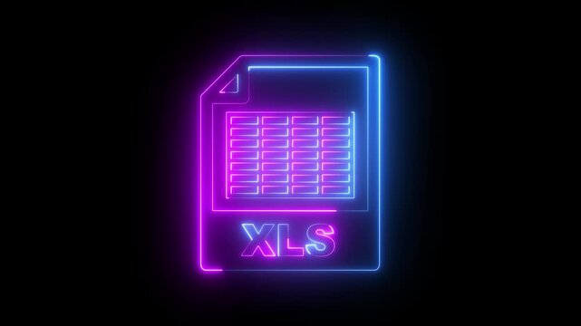 Glowing neon XLS file document icon isolated on black background. XLS file icon flat style document icon. Excel file symbol. Suitable for technology, office, business presentations or design projects.