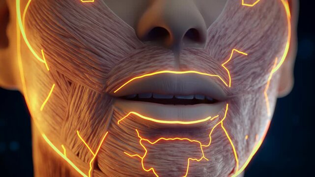 This animation demonstrates the process of laser treatment targeting sagging skin on the jaw and chin. It shows how the technology functions to enhance skin elasticity and firmness