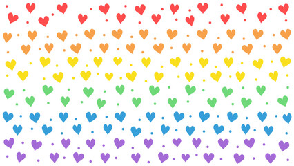 Rainbow colored hearts background. Small colorful hearts forming the pride flag.