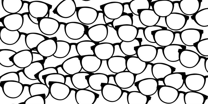 Black and white eyeglasses seamless pattern in clean line style, ideal for stationery, wallpaper, textile prints, and modern fashion-themed backgrounds.