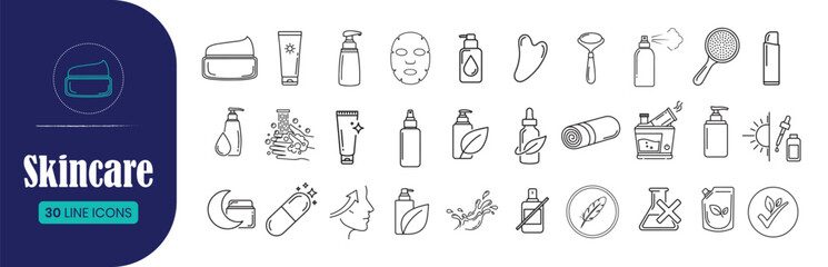 Skincare and Beauty Line Icon Set 30 Vector Symbols