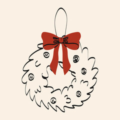 Wreath decorated with bow and ornaments, perfect for festive holiday decor