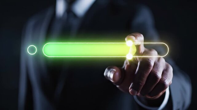 Finger touching illuminated search bar interface with glowing elements. Digital touchscreen interaction for web browsing, online navigation and internet query input through futuristic virtual