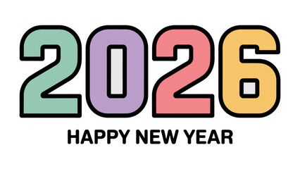 Colorful New Year Greeting 2026: A vibrant and cheerful greeting for the new year 2026, composed of colorful numbers and the phrase Happy New Year. Perfect for digital media, cards.