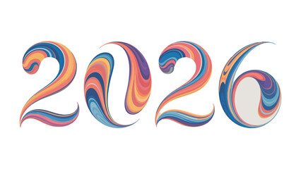 Vibrant Numerals: A visually striking artistic rendition of the year 2026, crafted with fluid, multicolored strokes and a contemporary design.