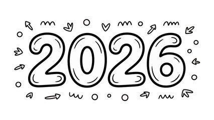 Future Vision: An illustrated depiction of the year 2026, outlined in bold strokes and playfully adorned with decorative elements.