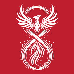 Illustration of a phoenix and fire forming the number 8