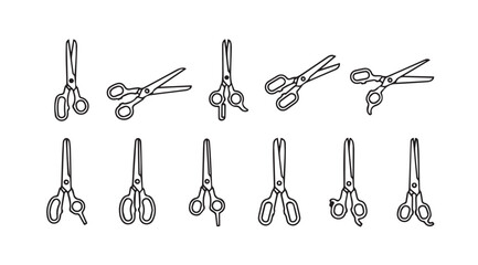 Collection of various surgical scissors and medical instruments in silhouette