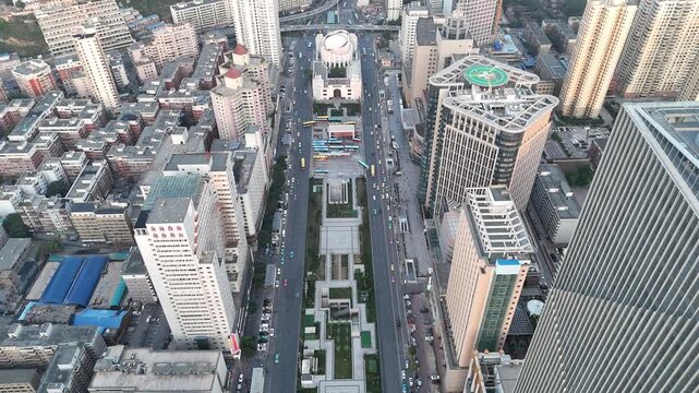 Lanzhou Gansu Traffic Aerial View - Busy Urban Street with Modern Buildings