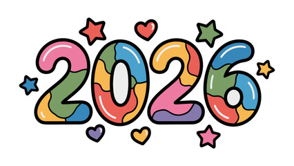 2026 Celebration: A vibrant and colorful depiction of the year 2026, adorned with playful stars and hearts, conveying a sense of optimism, fun, and anticipation.