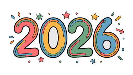 Bright Future: a visually striking graphic announces 2026, showcasing bold, colorful numerals and playful embellishments, symbolizing the promise of a vibrant year to come.