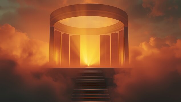 Heavenly portal stairway to heaven concept art glowing light religious architecture design