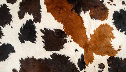 Close-up of a furry texture, displaying white, brown, and black patches, creating a unique and organic pattern