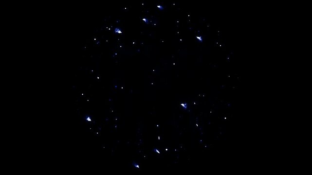 Blue peony firework shoots up with visible trail and explodes. Perfect for New Year celebrations and event overlays. Isolated on black