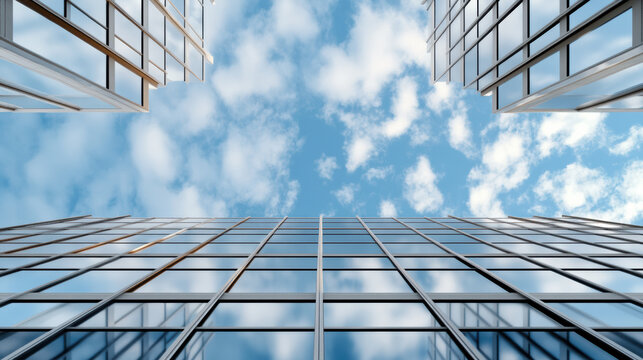 Glass office building sky reflection blue cloud modern facade