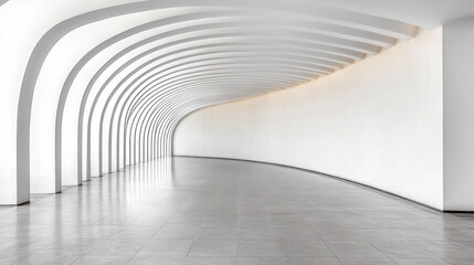 Fototapeta premium White curved architectural corridor with repeating arches and soft light evoking calm