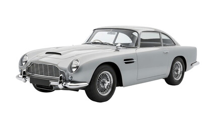 Obraz premium A sleek silver vintage luxury sports car is presented, cut out, stock png, isolated on transparent background