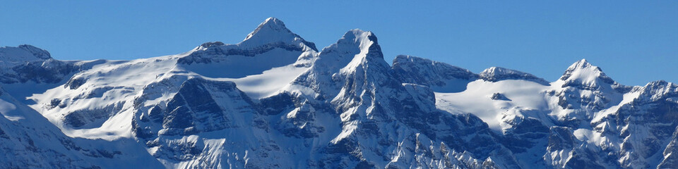Panoramic image of Uri Rotstock, mountain in Schwyz Canton, Switzerland.
