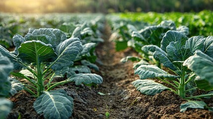 Green Crop Rows in Fertile Agricultural Field &ndash; Sustainable Farming Concept