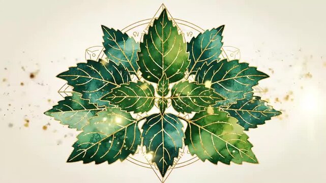 Elegant Thulasi Leaf Mandala Design with Gold Accents Nature's Artistry
