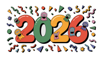 Vibrant 2026: A cheerful, quirky, and colorful design for the year 2026, showcasing playful abstract elements and the numbers that define the upcoming year.