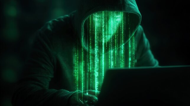Anonymous Hacker Using Computer with Digital Code &ndash; Cybersecurity Concept